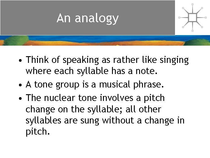 An analogy • Think of speaking as rather like singing where each syllable has