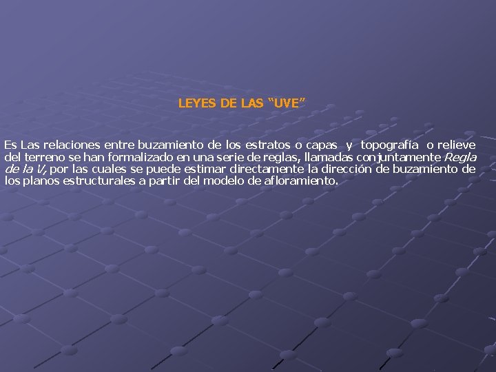 LEYES DE LAS “UVE” Es Las relaciones entre buzamiento de los estratos o capas