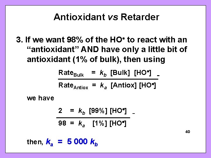 Antioxidant vs Retarder 3. If we want 98% of the HO to react with