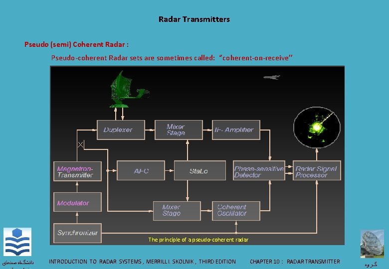 Radar Transmitters Pseudo (semi) Coherent Radar : Pseudo-coherent Radar sets are sometimes called: ‘’coherent-on-receive’’