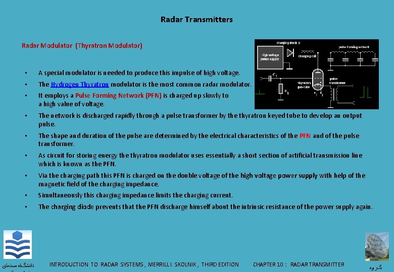 Radar Transmitters Radar Modulator (Thyratron Modulator) • A special modulator is needed to produce