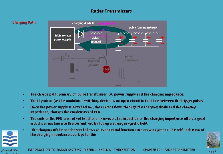 Radar Transmitters Charging Path ﺩﺍﻧﺸگﺎﻩ ﺻﻨﻌﺘی • The charge path: primary of pulse transformer,