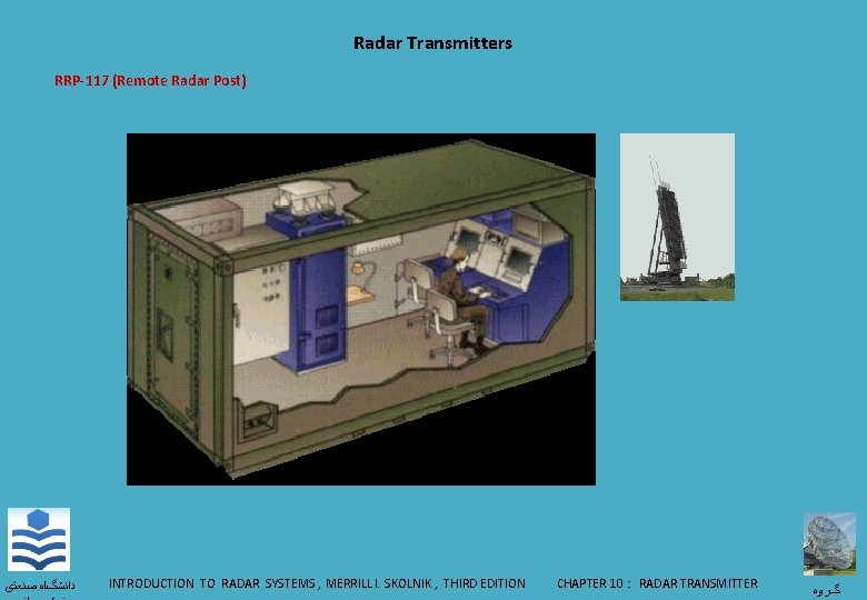 Radar Transmitters RRP-117 (Remote Radar Post) ﺩﺍﻧﺸگﺎﻩ ﺻﻨﻌﺘی INTRODUCTION TO RADAR SYSTEMS , MERRILL