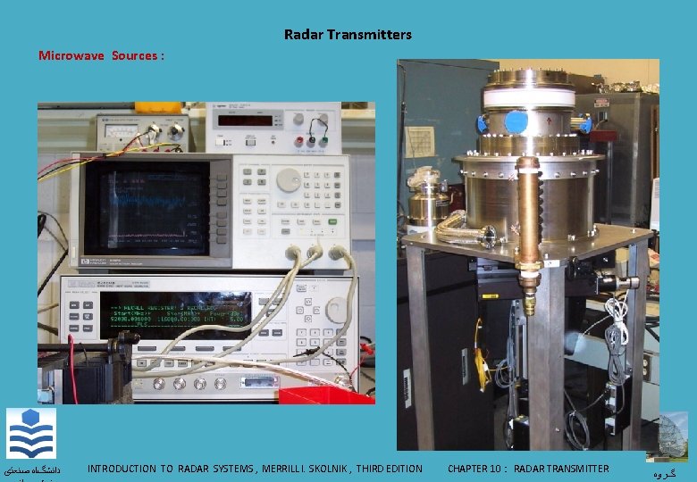 Radar Transmitters Microwave Sources : ﺩﺍﻧﺸگﺎﻩ ﺻﻨﻌﺘی INTRODUCTION TO RADAR SYSTEMS , MERRILL I.