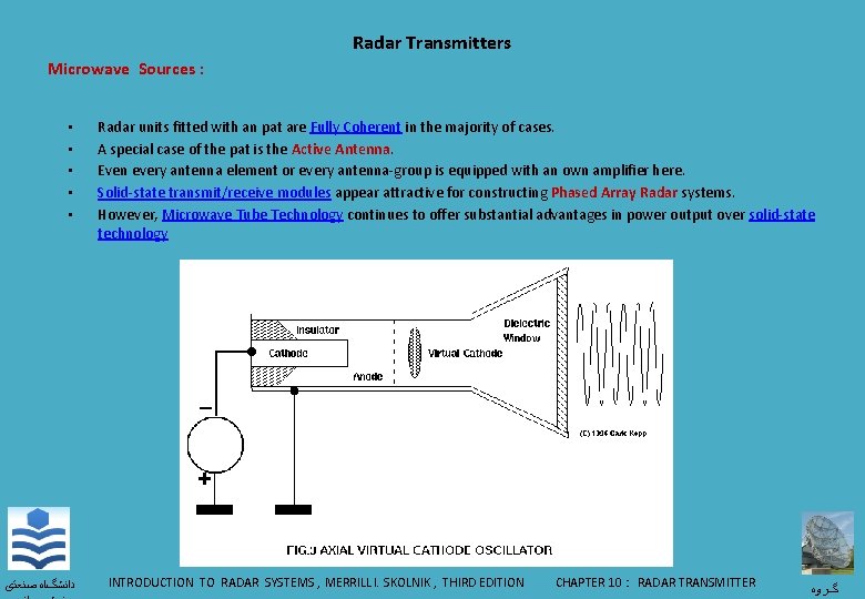 Radar Transmitters Microwave Sources : • • • ﺩﺍﻧﺸگﺎﻩ ﺻﻨﻌﺘی Radar units fitted with