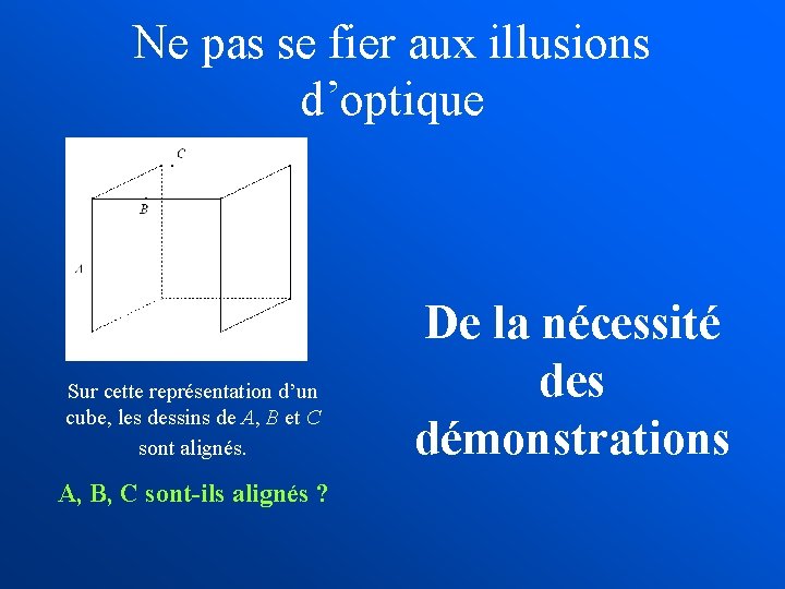 Ne pas se fier aux illusions d’optique Sur cette représentation d’un cube, les dessins