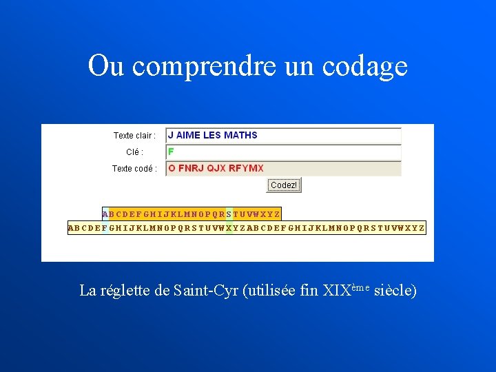 Ou comprendre un codage La réglette de Saint-Cyr (utilisée fin XIXème siècle) 