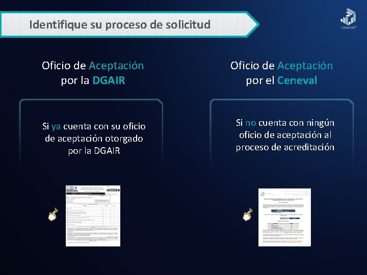 Identifique su proceso de solicitud Oficio de Aceptación por la DGAIR Oficio de Aceptación