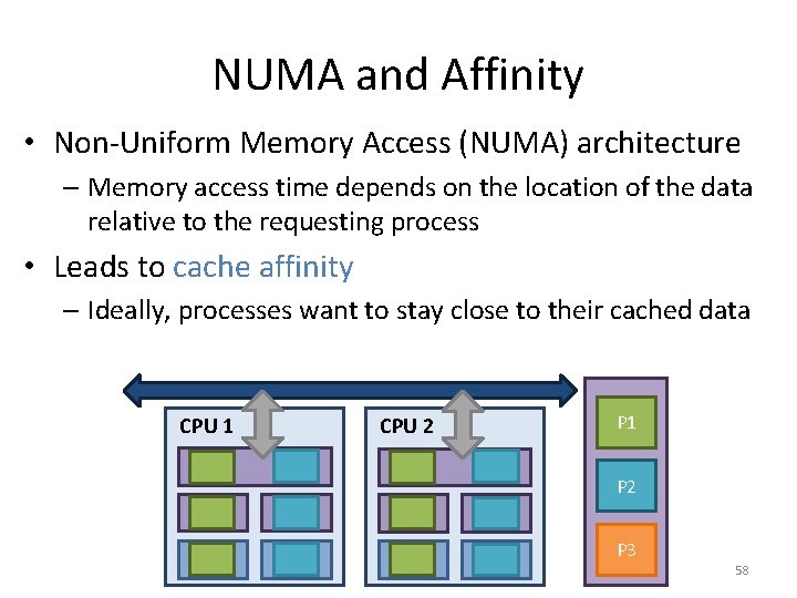 NUMA and Affinity • Non-Uniform Memory Access (NUMA) architecture – Memory access time depends