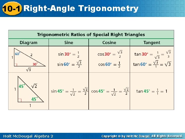 10 -1 Right-Angle Trigonometry Holt Mc. Dougal Algebra 2 