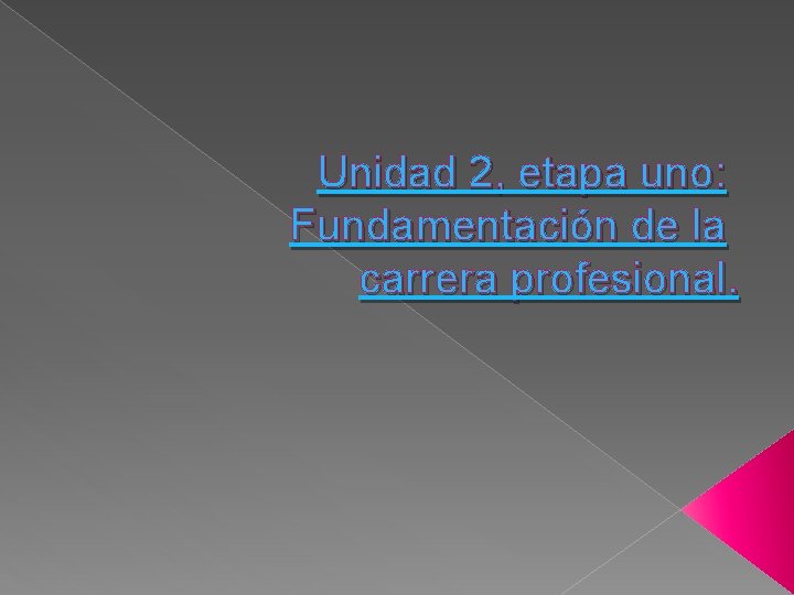 Unidad 2, etapa uno: Fundamentación de la carrera profesional. 