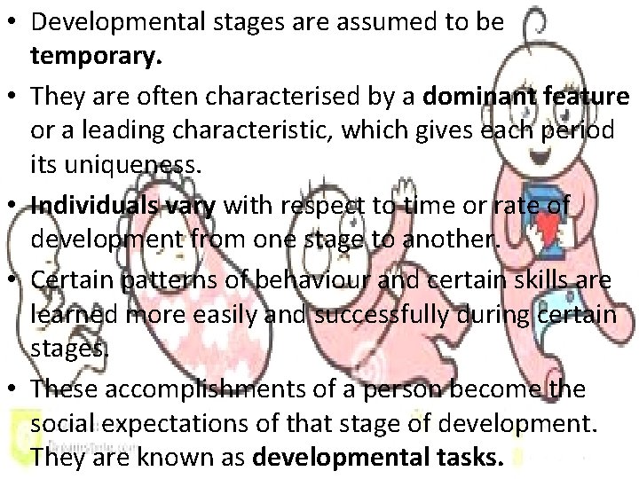  • Developmental stages are assumed to be temporary. • They are often characterised