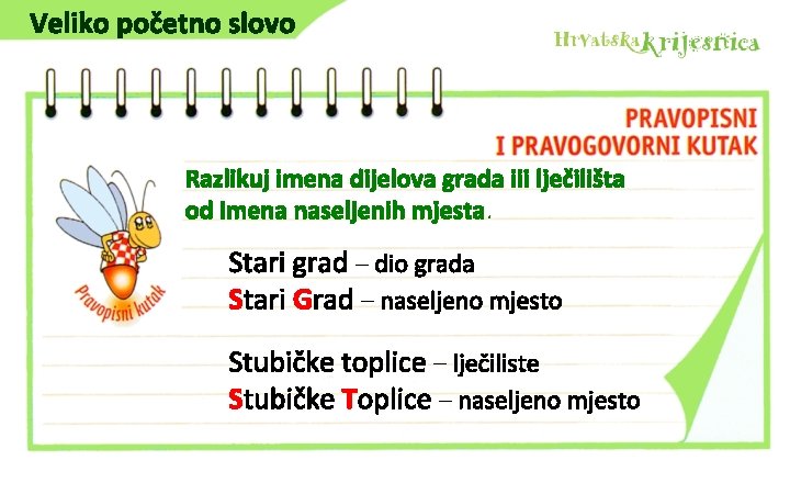 Veliko početno slovo Razlikuj imena dijelova grada iii lječilišta od imena naseljenih mjesta. Stari