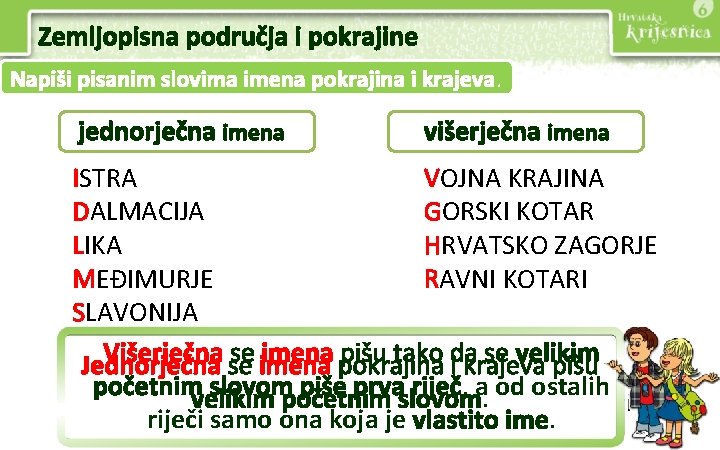 Zemljopisna područja i pokrajine Napiši pisanim slovima imena pokrajina i krajeva. jednorječna imena višerječna