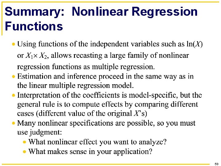Summary: Nonlinear Regression Functions 59 
