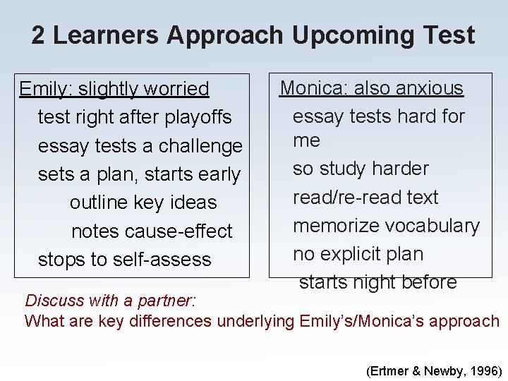 2 Learners Approach Upcoming Test Emily: slightly worried test right after playoffs essay tests