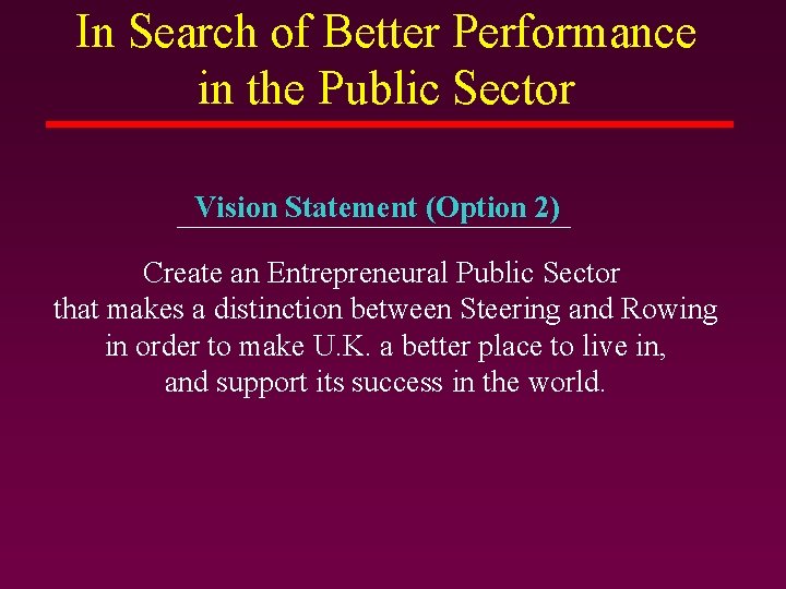In Search of Better Performance in the Public Sector Vision Statement (Option 2) Create In Search of Better Performance in the Public Sector Vision Statement (Option 2) Create