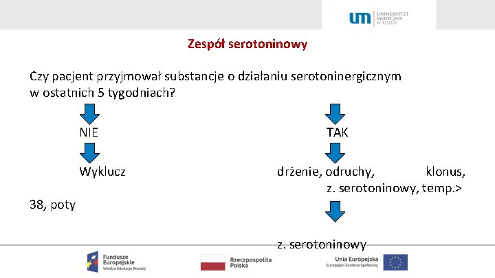 Zespół serotoninowy Czy pacjent przyjmował substancje o działaniu serotoninergicznym w ostatnich 5 tygodniach? NIE