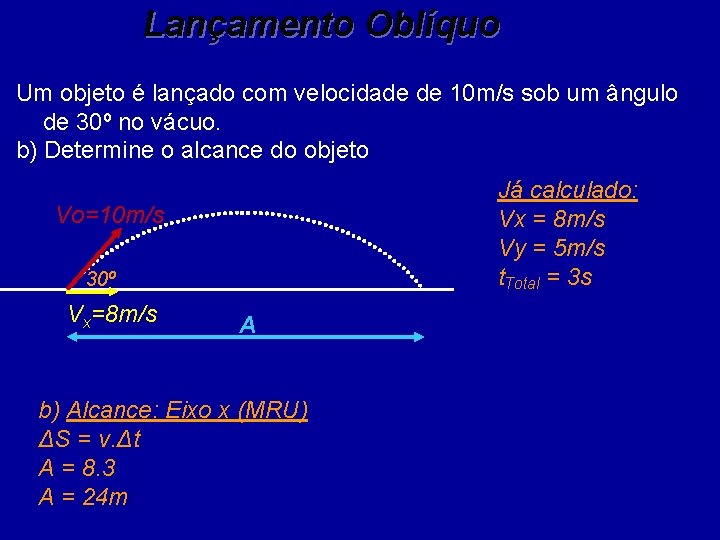 Lançamento Oblíquo Um objeto é lançado com velocidade de 10 m/s sob um ângulo