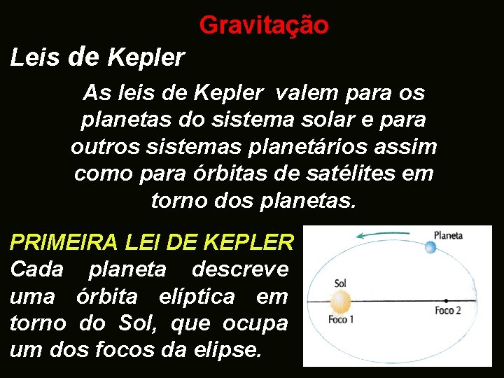Gravitação universal Gravitação Leis de Kepler As leis de Kepler valem para os planetas