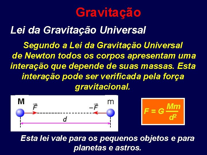 Gravitação Lei da Gravitação Universal Segundo a Lei da Gravitação Universal de Newton todos