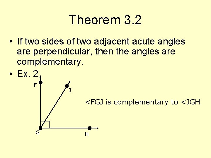 Theorem 3. 2 • If two sides of two adjacent acute angles are perpendicular,
