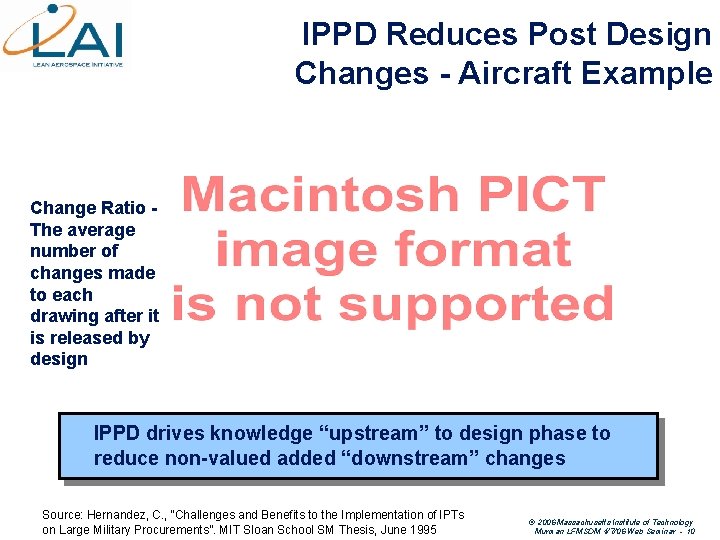 IPPD Reduces Post Design Changes - Aircraft Example Change Ratio The average number of