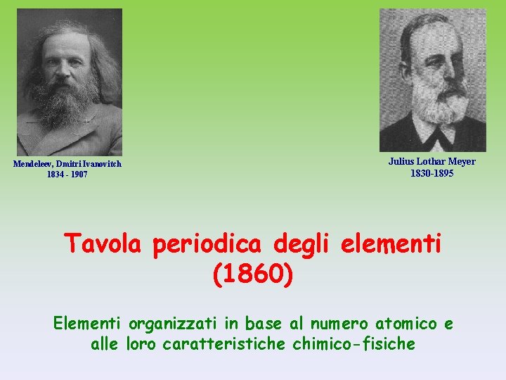 Mendeleev, Dmitri Ivanovitch 1834 - 1907 Julius Lothar Meyer 1830 -1895 Tavola periodica degli