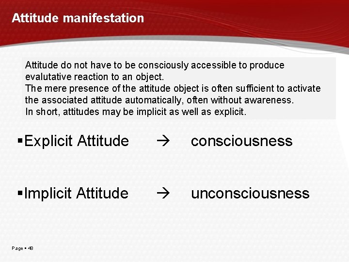 Attitude manifestation Attitude do not have to be consciously accessible to produce evalutative reaction