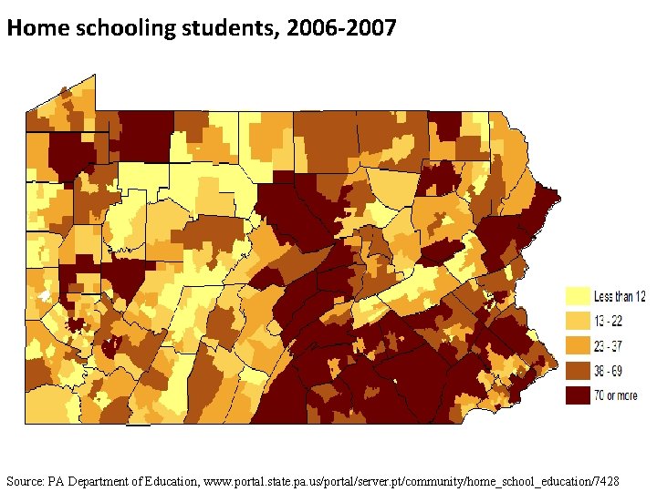 Home schooling students, 2006 -2007 Source: PA Department of Education, www. portal. state. pa.