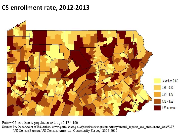 CS enrollment rate, 2012 -2013 Rate = CS enrollment/ population with age 5 -17