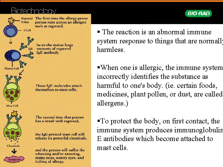 Allergic Reaction § The reaction is an abnormal immune system response to things that