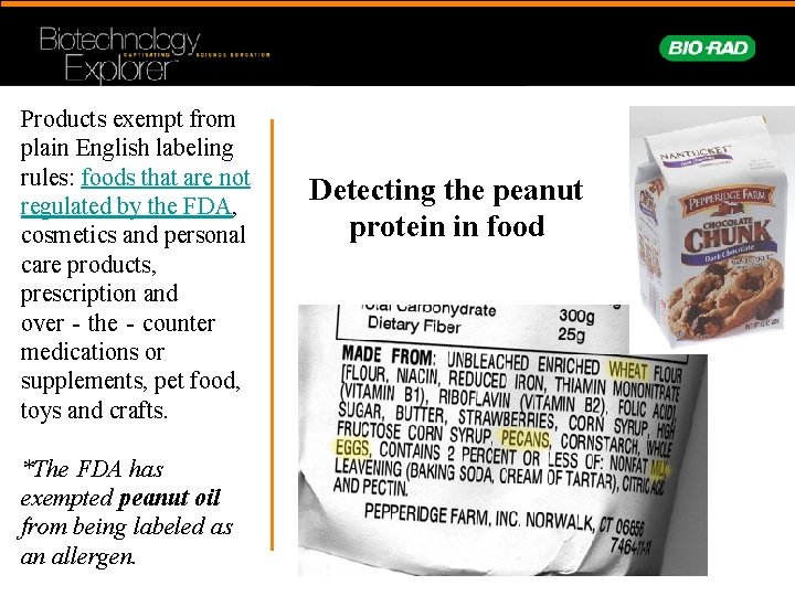 Products exempt from plain English labeling rules: foods that are not regulated by the