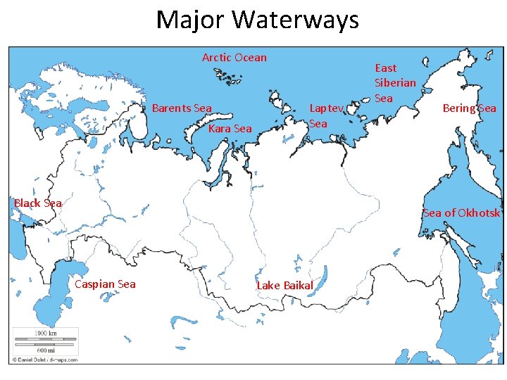 Major Waterways Arctic Ocean Barents Sea Kara Sea Laptev Sea Black Sea East Siberian