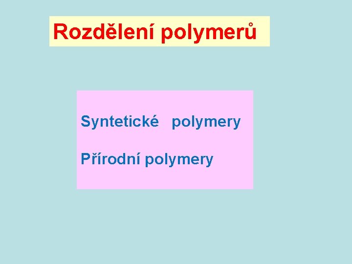 Rozdělení polymerů Syntetické polymery Přírodní polymery 