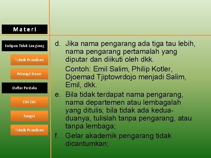 Materi Kutipan Tidak Langsung Teknik Penulisan Prinsip 2 Dasar Daftar Pustaka Ciri-Ciri Fungsi Teknik