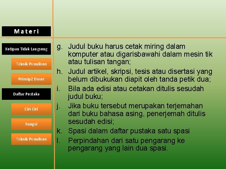 Materi Kutipan Tidak Langsung Teknik Penulisan Prinsip 2 Dasar Daftar Pustaka Ciri-Ciri Fungsi Teknik