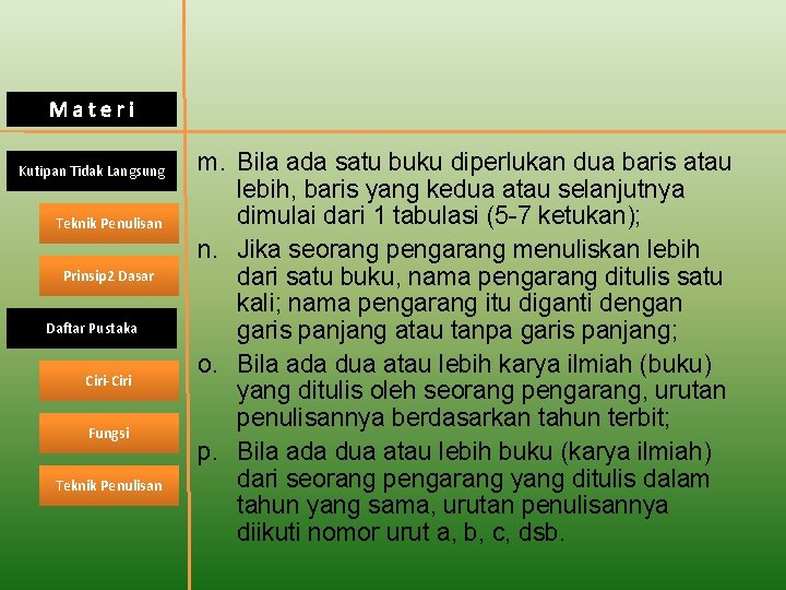 Materi Kutipan Tidak Langsung Teknik Penulisan Prinsip 2 Dasar Daftar Pustaka Ciri-Ciri Fungsi Teknik