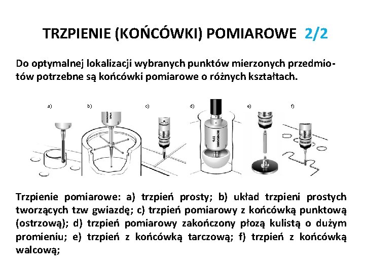 TRZPIENIE (KOŃCÓWKI) POMIAROWE 2/2 Do optymalnej lokalizacji wybranych punktów mierzonych przedmiotów potrzebne są końcówki