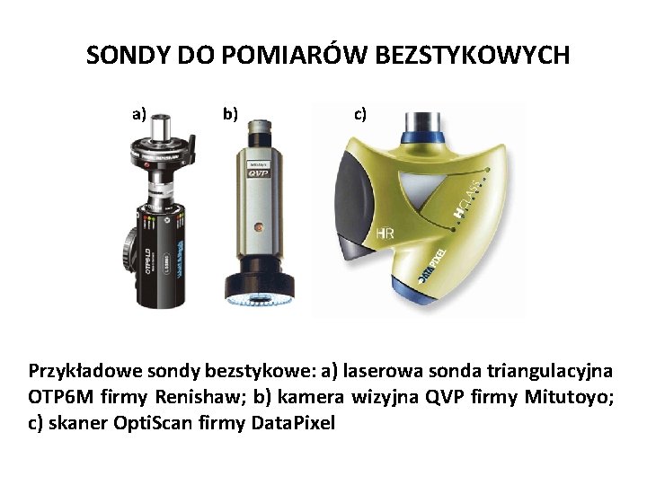 SONDY DO POMIARÓW BEZSTYKOWYCH a) b) c) Przykładowe sondy bezstykowe: a) laserowa sonda triangulacyjna