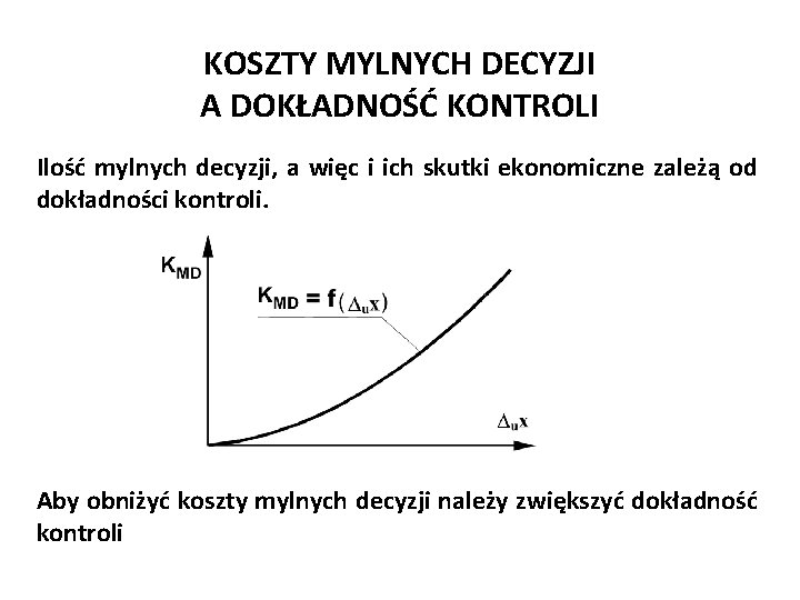 Józef Zawada, PŁ KOSZTY MYLNYCH DECYZJI A DOKŁADNOŚĆ KONTROLI Ilość mylnych decyzji, a więc