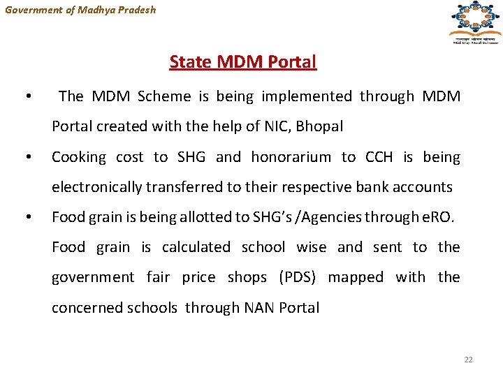 Government of Madhya Pradesh State MDM Portal • The MDM Scheme is being implemented
