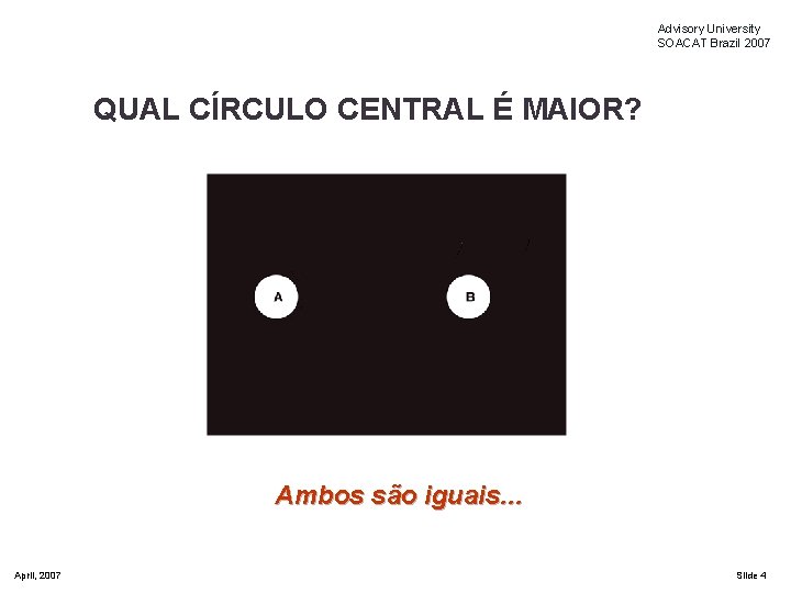 Advisory University SOACAT Brazil 2007 QUAL CÍRCULO CENTRAL É MAIOR? Ambos são iguais. .