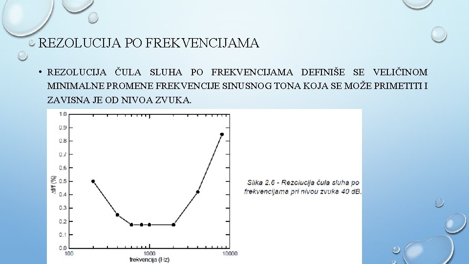REZOLUCIJA PO FREKVENCIJAMA • REZOLUCIJA ČULA SLUHA PO FREKVENCIJAMA DEFINIŠE SE VELIČINOM MINIMALNE PROMENE