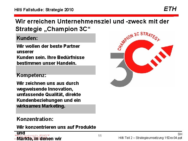 ETH Hilti Fallstudie: Strategie 2010 Wir erreichen Unternehmensziel und -zweck mit der Strategie „Champion