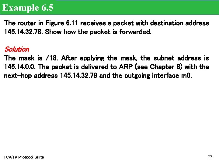 Example 6. 5 The router in Figure 6. 11 receives a packet with destination