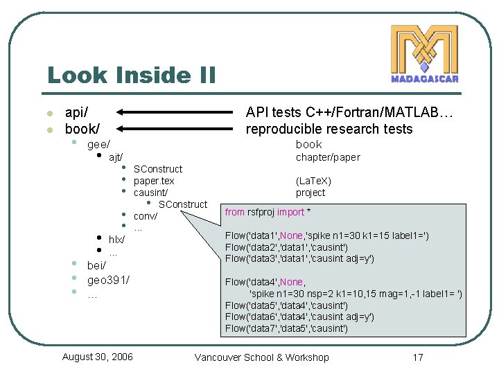Look Inside II l l api/ book/ • • API tests C++/Fortran/MATLAB… reproducible research