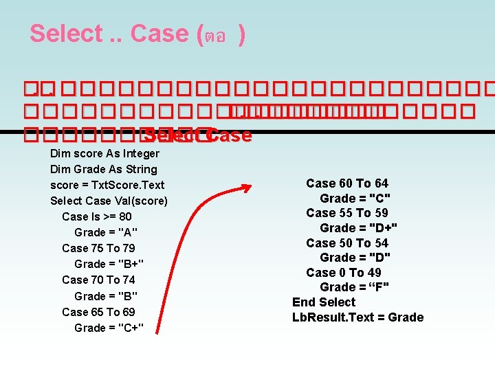 Select. . Case (ตอ ) �. �. ������������ �. �. ������ Select Case Dim
