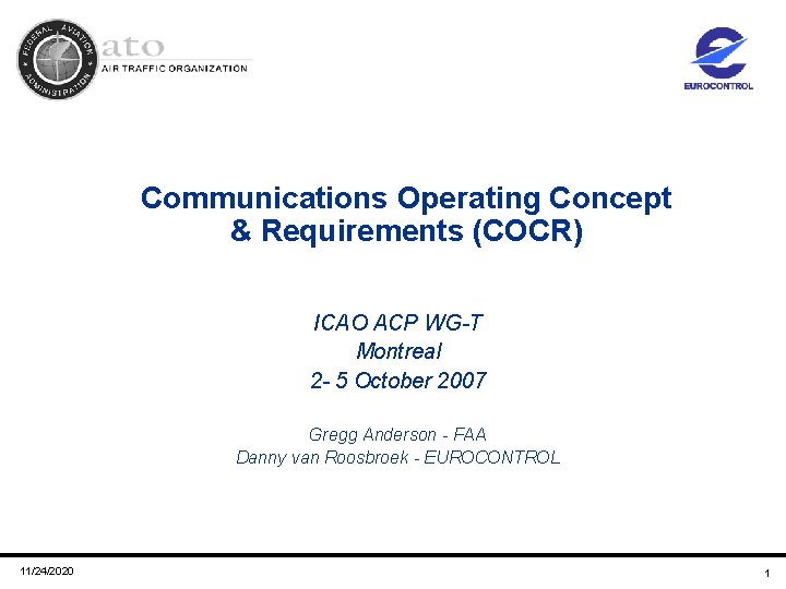 Communications Operating Concept & Requirements (COCR) ICAO ACP WG-T Montreal 2 - 5 October