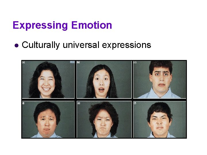 Expressing Emotion l Culturally universal expressions Expressing Emotion l Culturally universal expressions